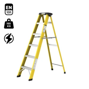 Y-Access FRP Single Sided Self-Supporting Ladder – Shockproof & Non-Conductive Fiberglass (2 to 14 Steps) – Slip-Resistant, Heavy Duty, EN131 Certified for Electrical Safety, Waterproof, Heat & Chemical Resistant